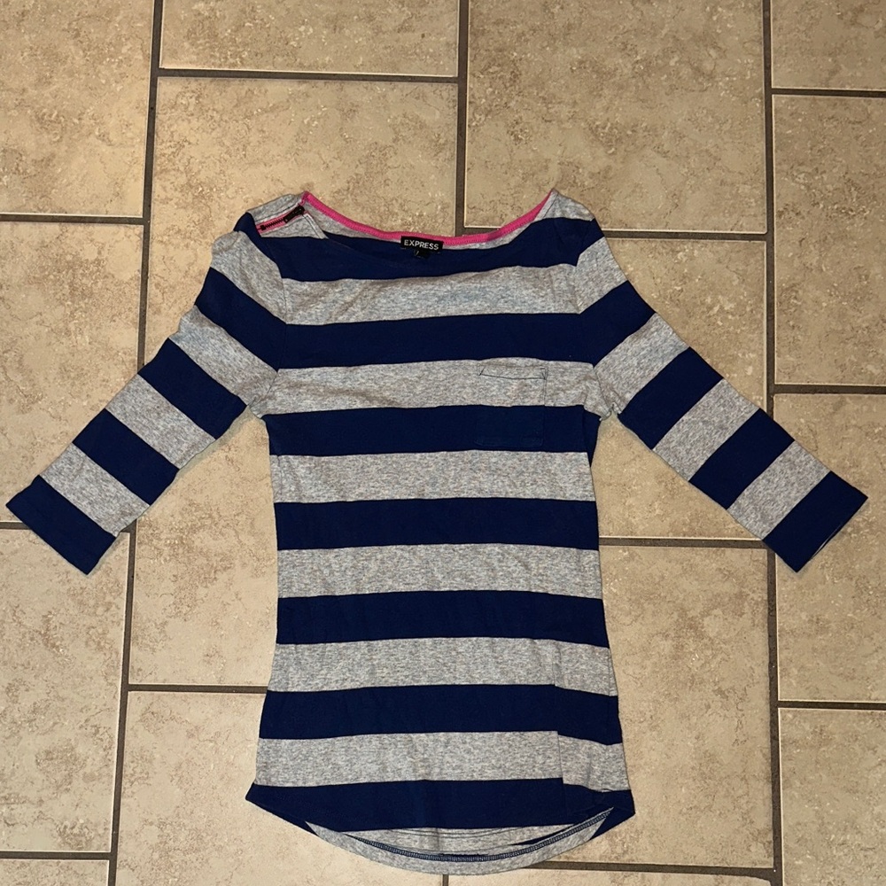 Express Navy and Gray Striped Top